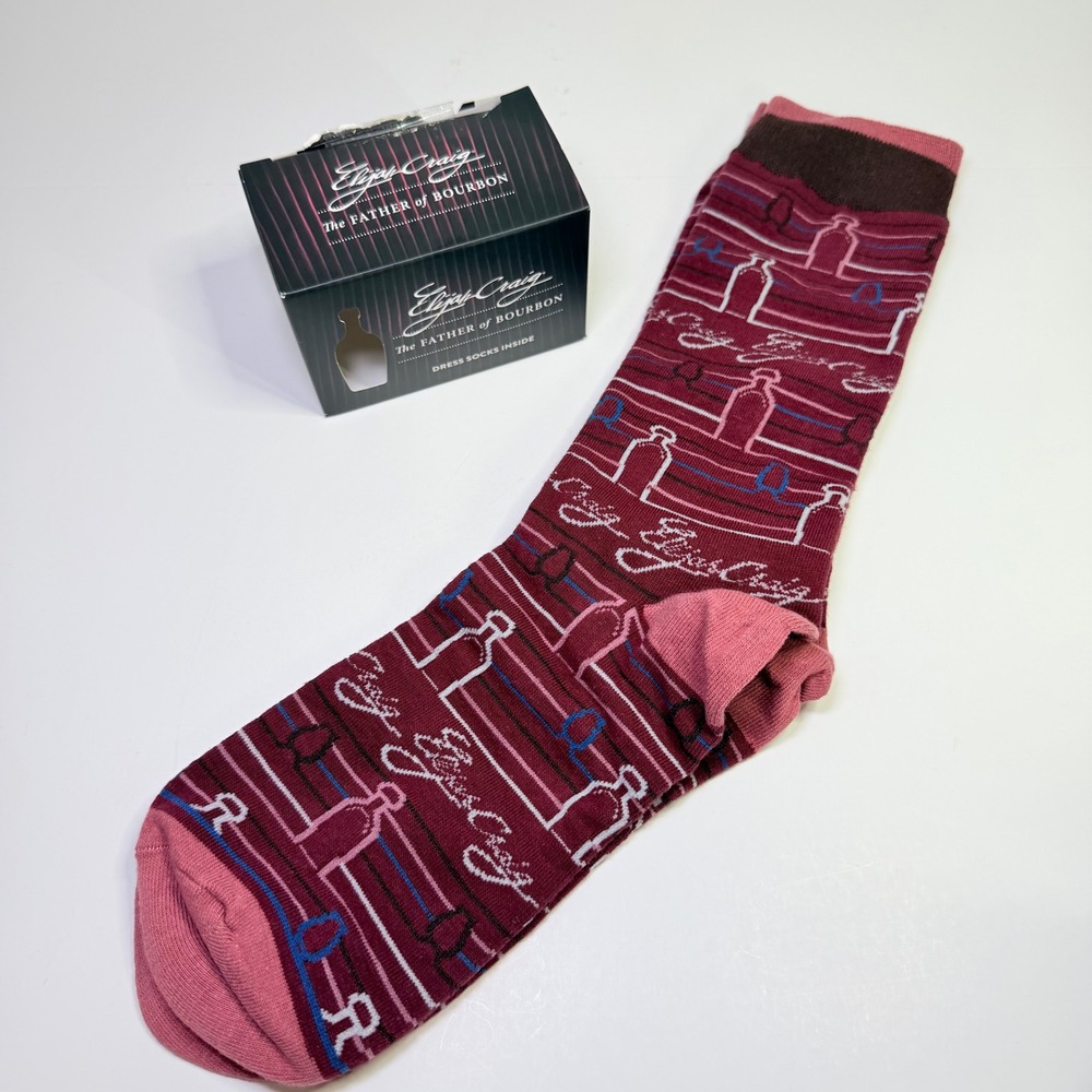 Elijah Craig The Father of Bourbon Maroon Novelty Dress Socks New in Damaged Box